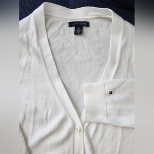 Tommy Hilfiger White V-Neck Button Down Cardigan